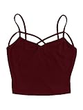 Länge: Crop,kurz DIDK Damen Crop Shirt mit V-Ausschnitt Kreuz Schnürung Trägertop Trägershirt Oberteil Top Burgundy L