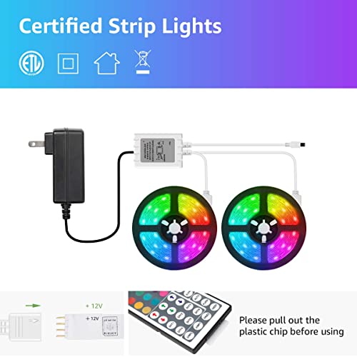 Lepro Led Strip Lights, 32.8Ft Rgb Led Strip Lights With 44 Keys Ir Remote And 12V Power Supply, Flexible Color Changing 5050 300 Leds Light Strips Kit For Bedroom, Home, Kitchen (2X16.4Ft) #TOP6