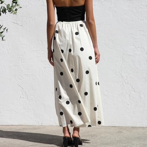 Polka Dot Maxi Dress for Women Black and White A-Line Skirt with Elastic Waist Flowy and Comfortable for Casual Wear4