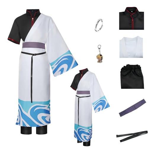 YUNROUHY Anime Gintama Sakata Gintoki and Kamui Cosplay Costume Halloween Carnival Party Kimono Set(Wig optional) (White, 3X-Large)
