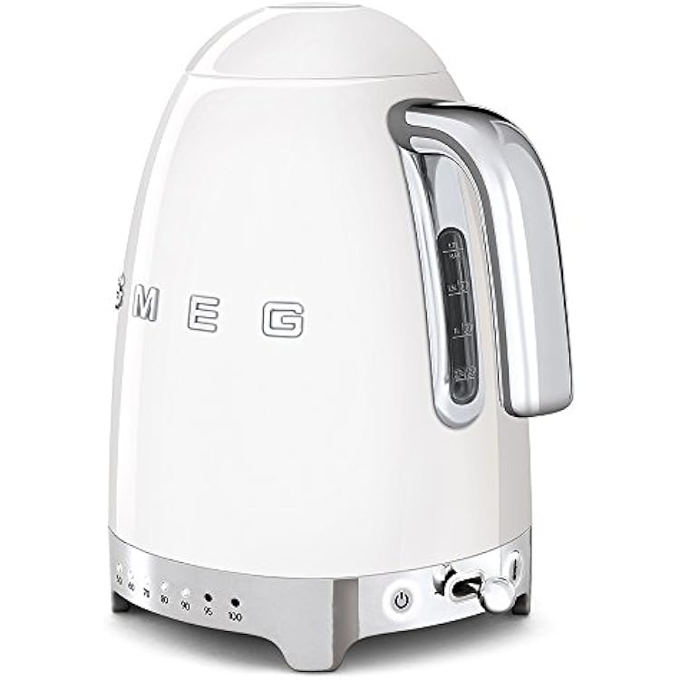 SMEG Variable Temperature Electric Kettle 1.7L (7 Cup), Stainless Steel Tea & Coffee Kettle, Fast Boil, Adjustable Temp 122F212F, Keep Warm, Auto Shut-Off, 360 Base, Retro Style-White