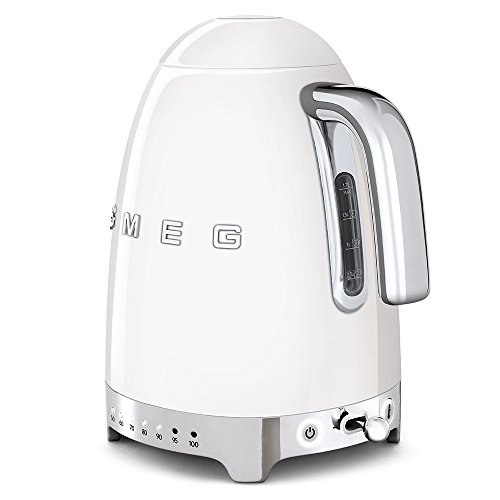 Image of SMEG Variable Temperature Electric Kettle 1.7L (7 Cup), Stainless Steel Tea & Coffee Kettle, Fast Boil, Adjustable Temp 122F-212F, Keep Warm, Auto Shut-Off, 360 Base, Retro Style-White