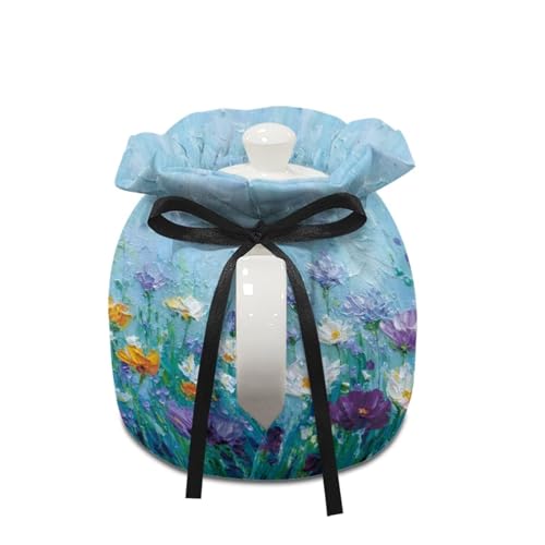 Image of Oil Painting Print Teapot Dust Cover Daisy Print Tea Cosy for Teapot Insulated Breakfast Warmer Drawstring Design Keep Warm Kitchen Decorations