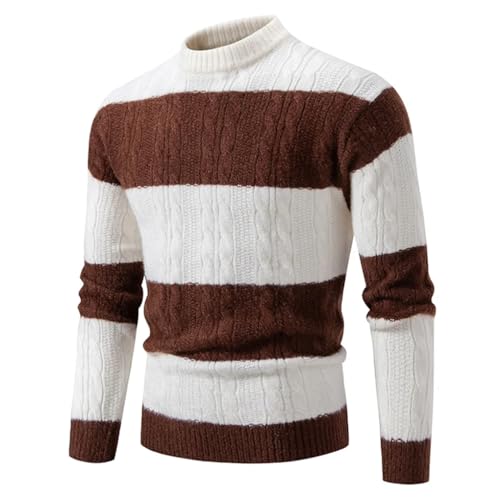 Fulbant Men Patchwork Mock Neck Knit Sweater Striped Casual Knitted Pullovers4