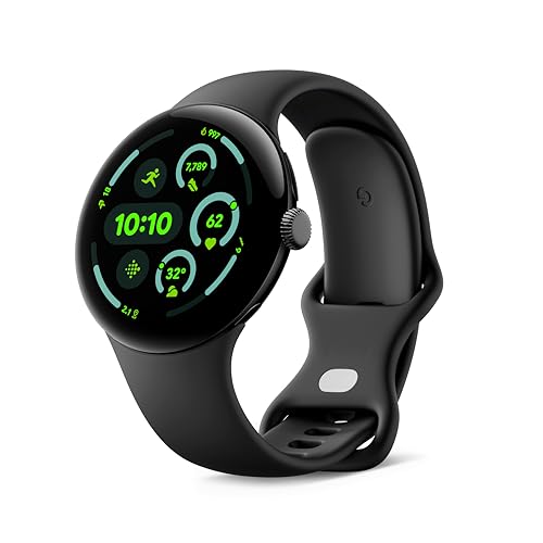 Google Pixel Watch 3 (45 mm) — Boîtier Noir Mat — Bracelet Noir Volcanique — LTE