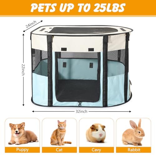 Image of Portable Cat Playpen, Foldable Indoor Outdoor Cat Enclosure, Pet Tent for Kittens and Small Animals, Collapsible Tent Kennel Cage House with Tent Pegs and Carry Bag
