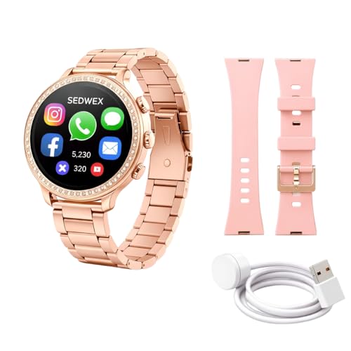 SEDWEX Gen 9 Round Dial Smartwatch for Women with Strap Combo | Rose Gold Ladies Watch Under 2000 | Stylish Girls Fitness Watch with Heart Rate & Touch Display