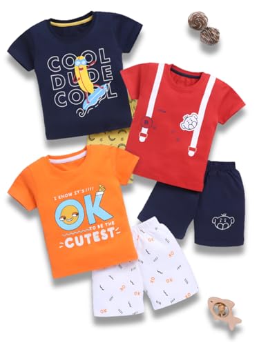 Image of Toonyport Boys Summer 3 Packs Of T-shirts and Shorts Combo Set (Multicolors)