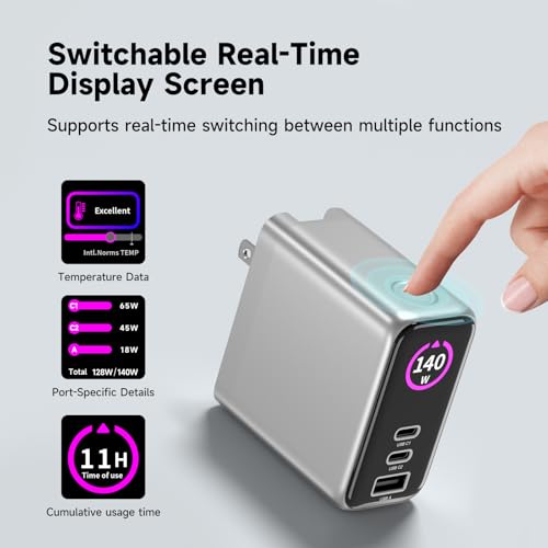 Image of 140W MAX USB C Charger | 3-Port Fast Charging Station (2xUSB-C PD3.1 + USB-A QC3.0) | Intuitive Touch Controls, for for MacBook, iPhone 17 /16 Series, Samsung Galaxy, Pixel and More
