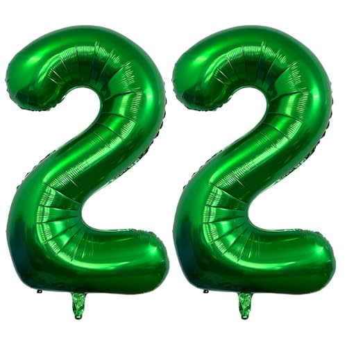 Image of Number 22 Dark green Balloons 40 Inch Giant Dark green Foil 22 Helium Balloons for 22th Dark green Birthday Party Supplies 22th Anniversary Events Decorations