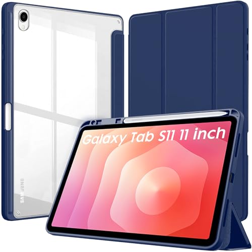 Robustrion Cover Case for Samsung Galaxy Tab S11 11" Cover with [S-Pen Holder], Hybrid Flip Cover Case for Samsung S11 Tablet 11 inch with Transparent Back [Auto Sleep Wake] - Navy