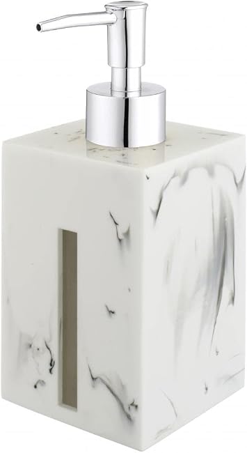 Simcat Hand Soap Dispenser, 17.5OZ Marble Resin Lotion Dispenser for Bathroom Countertop with Pump, Dishwashing Soap Dispenser for Kitchen Sink, Farmhouse Home Decor White