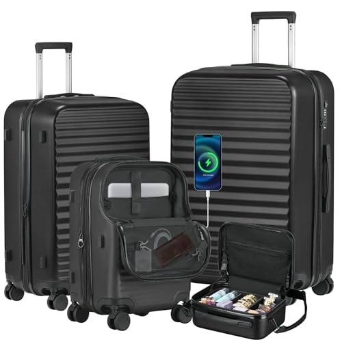 Itslife Luggage Sets 4 Piece Luggage Suitcases with Wheels, ABS shell with TSA Lock Spinner Wheels Carry On Luggage Set (20/24/28 inch, Black)