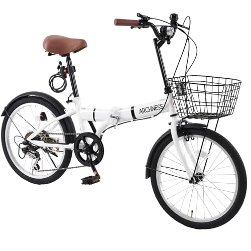 ARCHNESS 自転車 折りたたみ自転車 20インチ シマノ6段変速 軽量 通勤 通学 街乗り 206-1B カゴ ・ワイヤー錠・LEDライト付き 折り畳み 男女兼用 (付属品なし, ホワイト)
