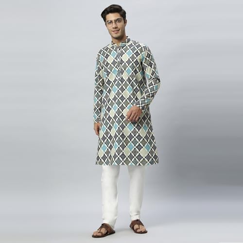 Image of GLOBALRANG Men's Cotton Regular Festive Printed Long Kurta