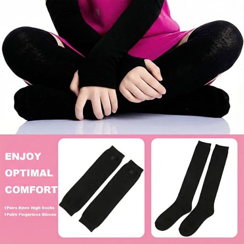 Image of Black and White Striped Arm Leg Warmers Sleeves Set Rainbow Socks Knee High Fingerless Gloves Hand Thigh Warm