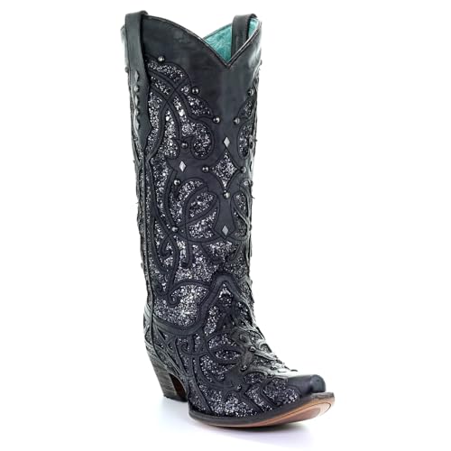 CORRAL Women's Golden Luminary Roots Orix Glitter Inlay & Studs Snip Toe Western Boots,4
