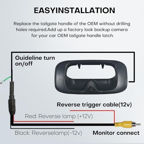 Image of Tailgate Handle Backup Camera for Chevrolet Chevy Silverado GMC Sierra 1500 2500 3500 HD 1999-2006 Truck Pickups Rear Reverse View Backup Camera System Waterproof Guideline 12V Power Cable RCA Plug