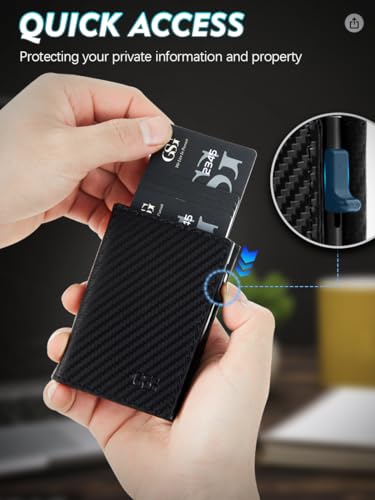 GSG Mens Leather Wallet Pop Up Card Holder Slim RFID Blocking Smart Card Case 9-12 Card Capacity | ID Window | Cash Slot (Carbon Fiber Black)4