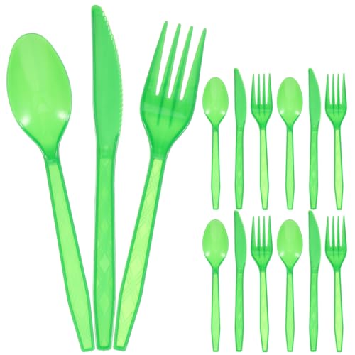 MOTHNUR 使い捨てプラスチックカトラリー 深緑ナイフ フォーク スプーン 各 合計 パーティー ウェディング 宴会向け衛生的食器 家 レストラ