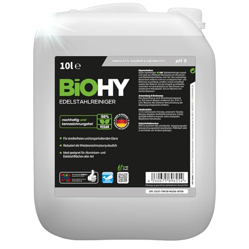 BiOHY Nettoyant pour acier inoxydable (Bidon de 10l) | Entretien de l'acier inoxydable pour un nouvel éclat sans traces | Protection digitales, les taches (Edelstahlreiniger)