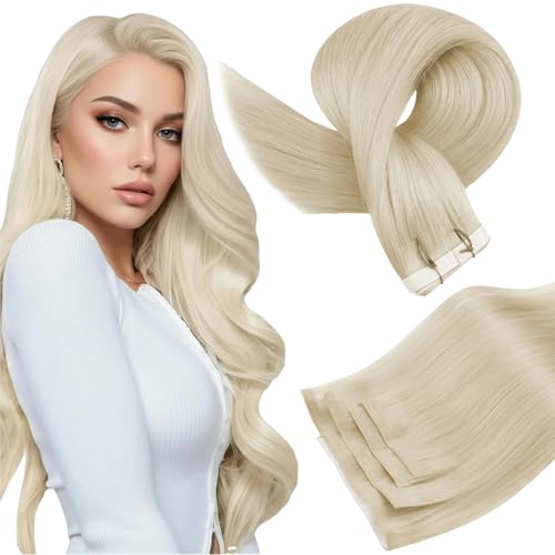 Image of Full Shine Genius Weft Hair Extensions Human Hair, Ash Blonde 18 Inch | 90g 4 PCS, Seamless Tape in Hair Extensions Human Hair, Hand Tied Weft, Flat Base, Smooth Movement, Bridal Hairstyles