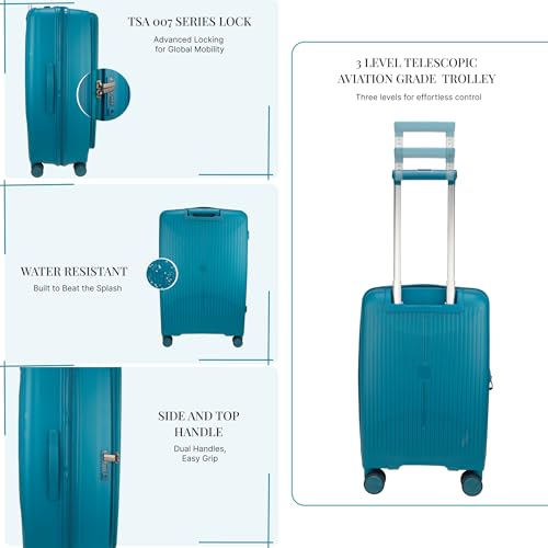 Image of F Gear Myton Cyan Blue Small Cabin Front Opening Hard Luggage | Lightweight Expandable Carry-On Suitcase with 360 Spinner 8-Wheels, Built-in TSA Lock, Anti-Theft Zipper & 3-Level Telescopic Trolley