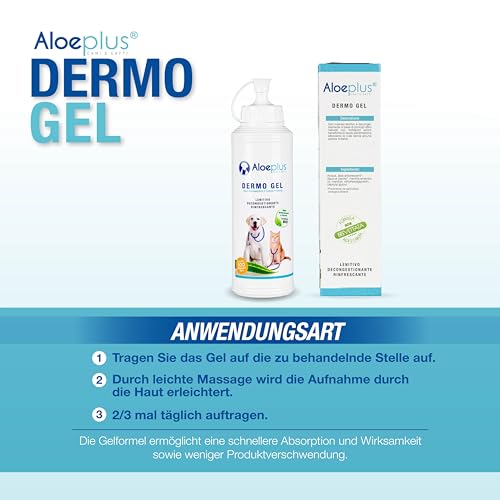 ALOEPLUS Hunde Dermo Gel 200ml - Beruhigend und Entstauend für empfindliche Haut, mit Aloe Arborescens BIO gegen Juckreiz, Reizungen, Insektenstiche und Schmerzen, 100% natürliche Inhaltsstoffe