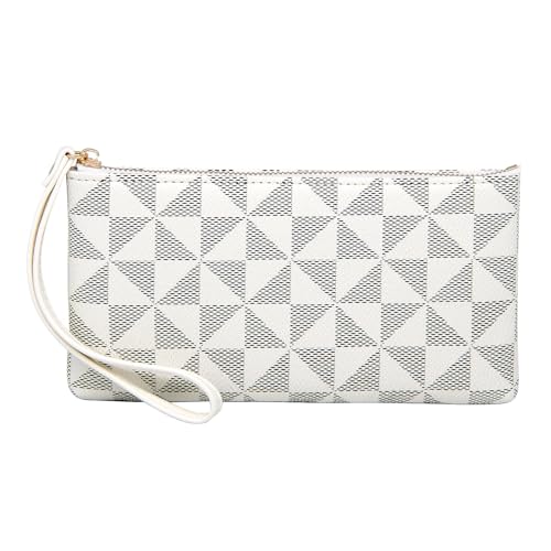LJCZKA Wristlet Wallets for Women Clutch Purse PU Leather Handbags Cellphone Credit Card Holder with Wrist Strap (White)