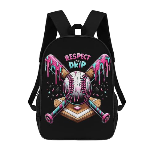 Baseball Respect Drip Home Plate Dripping Game Day Backpack Simple Leisure Travel Backpack Outgoing Daypack 17 Inch