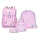 Amythe Set 4-teilig Schulranzen Mädchen Ergonomischer, Schulrucksack Mädchen der ab 1. Klasse, Rucksack Kinder mit Brustgurt, Reflektoren, Abnehmbarer Gürtel, Schmetterlingsmotiv