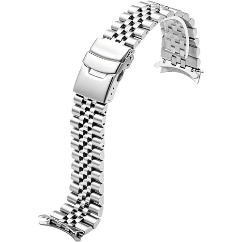 Image of Juntan Stainless Steel Curved Ends Tapered 18mm 20mm 21mm 22mm 23mm 24mm Metal Watch Band Flexible Watch Strap Replacement Bracelet Deployment Double Flip Lock Buckle Silver Black