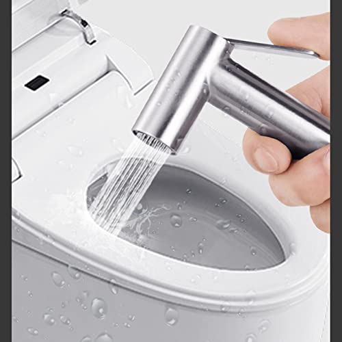 Rociador de mano para inodoro con válvula T de latón y manguera de resorte para baño 4