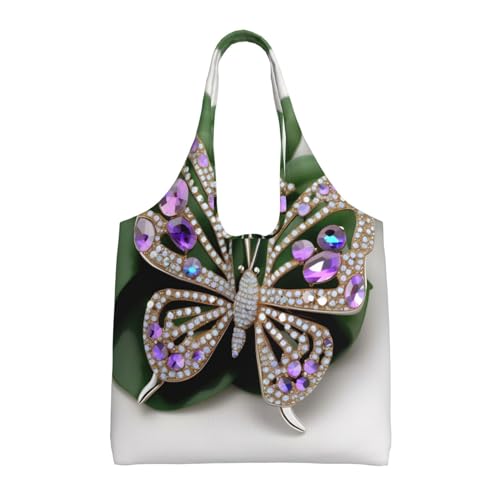 Sac fourre-tout résistant 36x32 cm en toile noire avec décors papillon et strass brillants