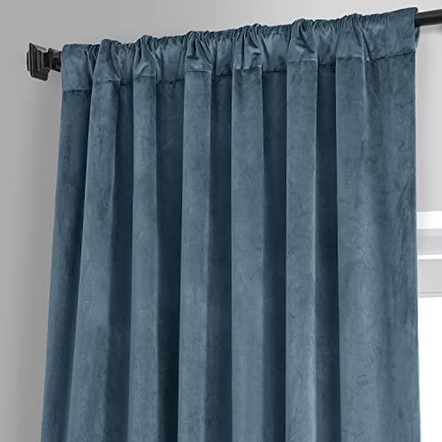 Image of HPD Half Price Drapes Signature Plush Velvet Blackout Curtains for Bedroom (1 Panel), 50W X 84L Hotel Black Out Curtains for Living Room, Thermal Insulated Blackout Curtains for Windows, Oxford Blue