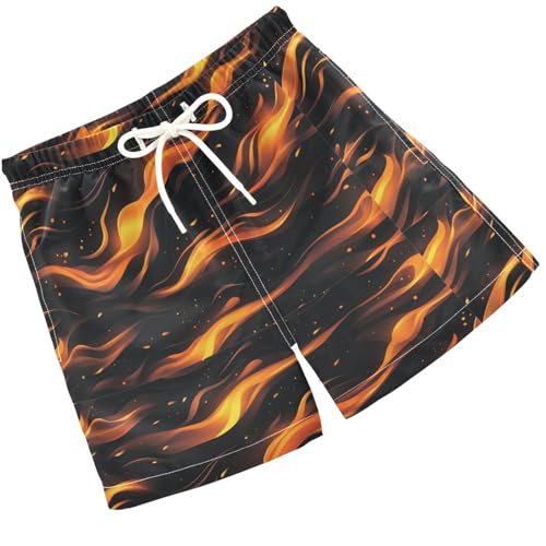 Pigsaly Boys Swim Trunks Digital Orange Fire Boys Board Shorts Swimsuit Swimwear Summer Bathing Suit XS