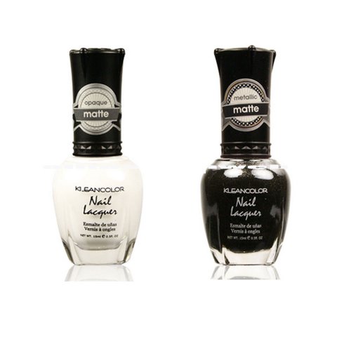 2 KLEANCOLOR NAIL POLISH #254 MATTE WHITE + #267 CHARCOAL LACQUER + Free ZipBag
