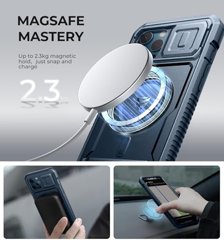 Dexnor for iPhone 12 Pro Max Case with Camera Cover [Compatible with MagSafe] [Built-in Screen Protector] Heavy-Duty Shockproof Full-Body Rugged Protective Magnetic Cover with Kickstand, Blue by Dexnor - Used condition - Image 4