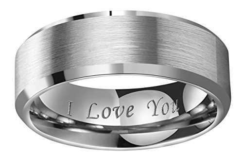 Crownal 4Mm/6Mm/8Mm Tungsten Couple Wedding Bands Rings Men Women Brushed Finish Beveled Edges Engraved I Love You Size 4 To 17 (8Mm,11) #TOP1