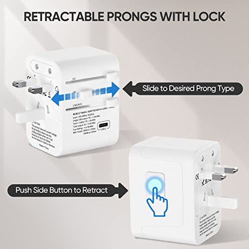 Romech Universal Travel Adapter, 5.6A Smart Power International Plug Adaptor Ac Wall Charger For Global Travelling Usa Europe Eu Uk Aus (Type C + Four Type A, White) #TOP2
