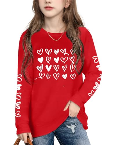Image of Ithalt Kids Valentine Shirt Girls Valentines Shirts Cute Heart Graphic Long Sleeve Tee Tops 4-14y