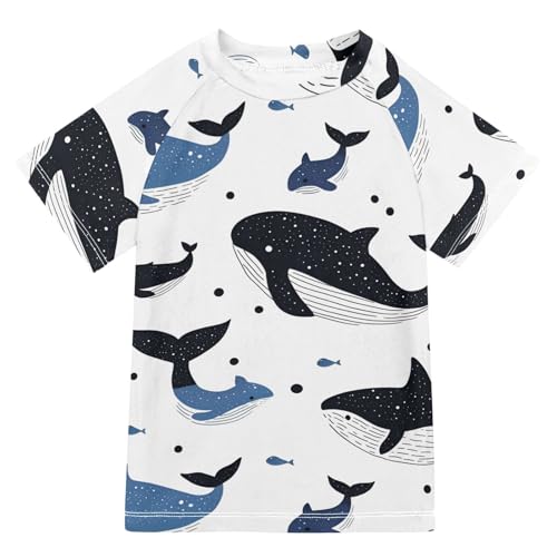 Cartoon Blue Black Whale Short Sleeve Boy Bathing Suit Girls Swimsuit Kids Rash Guard Swim Girls for 3-12 Years Traje de bano para nina