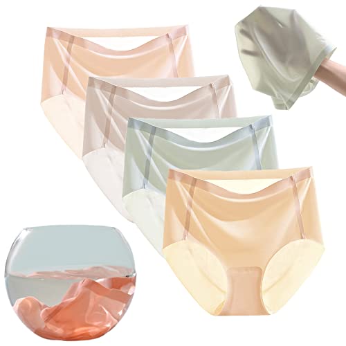 ThiCc Bragas tipo máscara para mujer, inimaginablemente frías, de seda de hielo, sin costuras, ropa interior de bikini invisible, cómoda, hipster, cobertura completa, calzoncillos elásticos, 4pcs-b, M