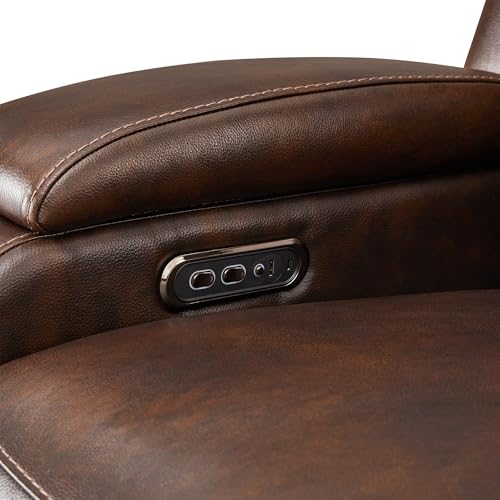 Watson & Whitely Genuine Leather Power Recliner Chairs for Adults, Zero Gravity Recliner with Power Headrest & Hidden Storage, Electric Reclining Sofa Chair for Living Room, Home Office, Dark Brown - Thumbnail 7