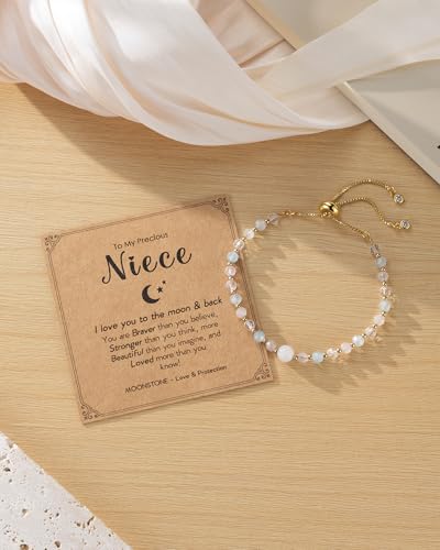 Image of HGDEER Love You to the Moon and Back, Moonstone Bracelet Gift for Her