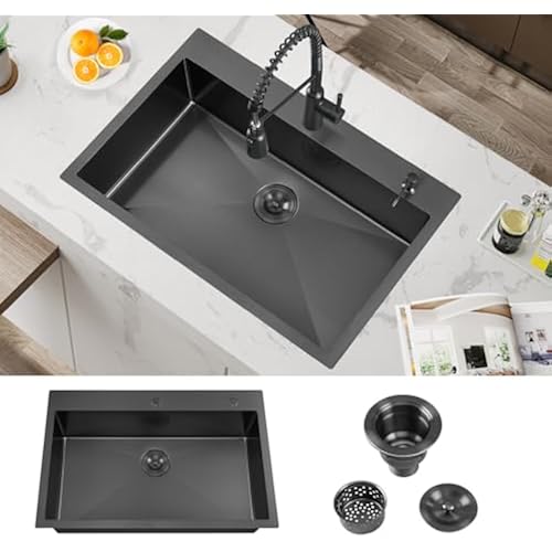 ATTOP 33 Inch Black Large Single Bowl Drop in Kitchen Sink