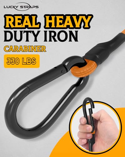Image of 8 Pack 18 inch Carabiner Bungee Cords Heavy Duty Outdoor, 190 Lb Break Strength | LUCKY STRAPS Orange Bungee Straps with Upgraded Carabiner Hooks for Luggage Rack, Cargo, Hand Carts, Bikes, Camping