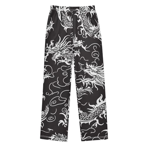 Chinese Dragon Retro Print Boys Long Pants Soft Trousers Elastic Waist Kids Lounge Bottoms with Pockets S-XL