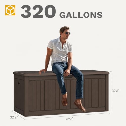 DWVO 320 Gallon Resin Outdoor Storage Box, XXL Double-Wall Waterproof Deck Box with Divider, Doubles as Table or Seating with 1000 lbs Capacity, Lockable (Brown) by DWVO - Used condition - Image 7
