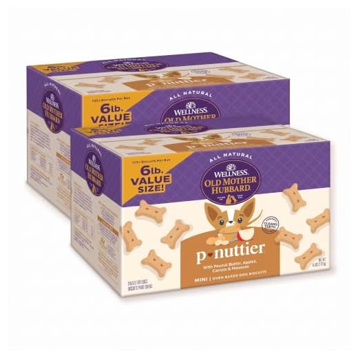 Old Mother Hubbard Wellness P-Nuttier Dog Biscuits,Natural,Training Treats,Peanut Butter Flavor,Mini Size,(6 Pound Box),(Pack of 2)